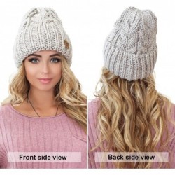 Skullies & Beanies Knit Hat for Women - Ski Cable Winter Cuff Warm Toboggan Beanie - Wool Snow Outdoor Cap - Light Coffee - C...