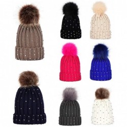 Skullies & Beanies Hats Pompom Rhinestone Decor Winter Kids Boy Girl Solid Color Beanie Cap Knitted Hat - Black - CF18KEKE2UH...