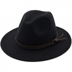 Fedoras Womens Fedora Hats with Belt Buckle Wide Brim Panama Fedora Cap - Black - C218HCTGHIS $26.81