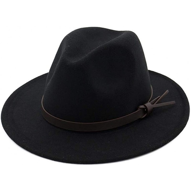 Fedoras Womens Fedora Hats with Belt Buckle Wide Brim Panama Fedora Cap - Black - C218HCTGHIS $18.70
