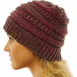 Skullies & Beanies Quad Color Warm Chunky Thick Stretchy Knit Slouchy Beanie Skull Cap Hat - Berry - C0185UKY07E $13.49