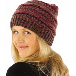Skullies & Beanies Quad Color Warm Chunky Thick Stretchy Knit Slouchy Beanie Skull Cap Hat - Berry - C0185UKY07E $13.49