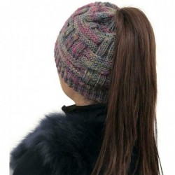 Skullies & Beanies Women's Ponytail Beanie Hat Soft Stretch Cable Knit Hat Warm Winter Hat - Rainbow - CL18AQTMK9G $13.44
