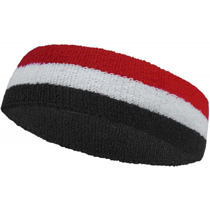Headbands 3 Striped Large Thick Wide Basketball Headband pro[1 Piece] - Black / White / Red - C711VC8AOEH $14.88