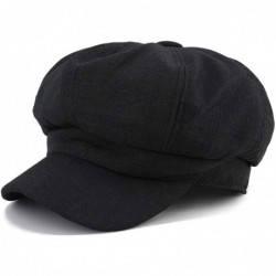 Newsboy Caps Women Linen Newsboy Cap Cabbie Hat 8 Panels - 6 7/8 Fitted - Black - CY18QIDUDUO $30.89