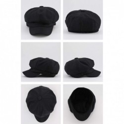 Newsboy Caps Women Linen Newsboy Cap Cabbie Hat 8 Panels - 6 7/8 Fitted - Black - CY18QIDUDUO $20.01
