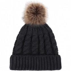 Skullies & Beanies Winter Hand Knit Beanie Hat with Faux Fur Pompom - Heather Grey - CF12MA1R3K0 $27.14