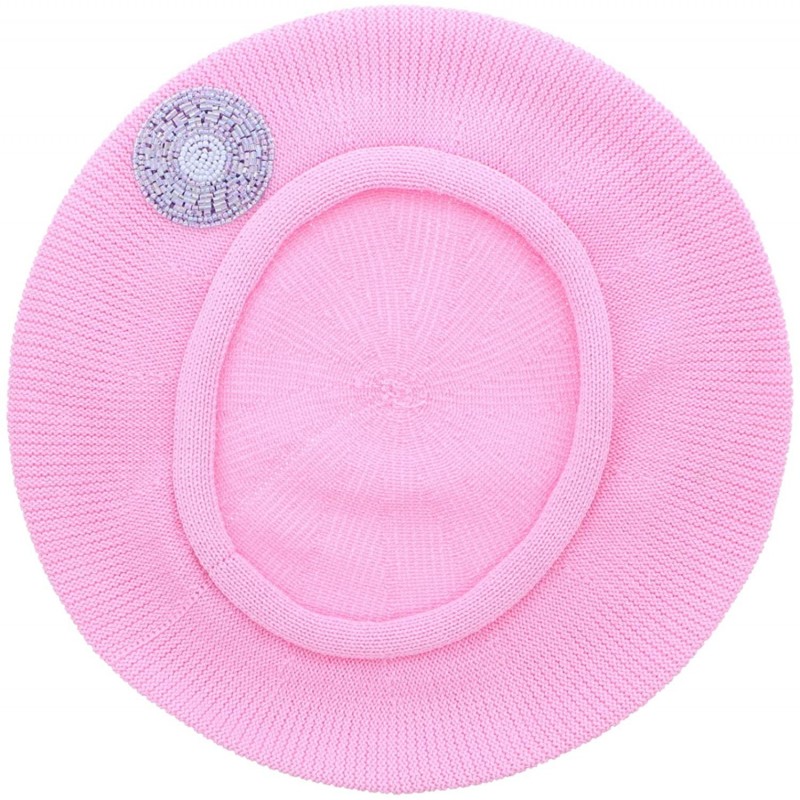 Berets Beaded Lavender Circle on Beret for Women 100% Cotton - Pink - CP18OTNQ5U3 $26.97
