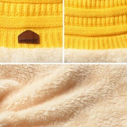 Skullies & Beanies Womens Ponytail Beanie Hats Warm Fuzzy Lined Soft Stretch Cable Knit Messy High Bun Cap - Yellow - CB18IOX...