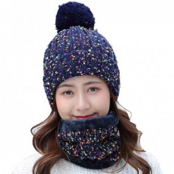 Skullies & Beanies Womens Winter Knit Beanie Hat Scarf Set Windproof Warm Fleece Lined Cap Girls Ski Hat with Pompom - Navy -...
