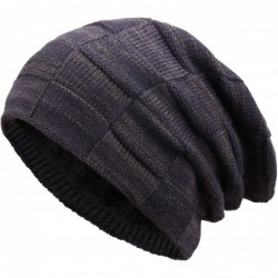 Skullies & Beanies Winter Beanie Hat for Men and Women Warm Knit Hats Slouchy Thick Skull Cap - Grid-navy Blue - CZ18L0LUKSQ ...