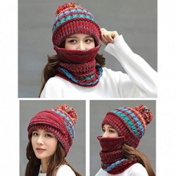 Skullies & Beanies Fleece Lined Pom Pom Beanie Scarf Mask Set Thick Knit Ski Hat for Girls Women - Wine Red - CB18Z639Z08 $21.12