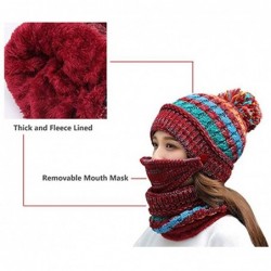 Skullies & Beanies Fleece Lined Pom Pom Beanie Scarf Mask Set Thick Knit Ski Hat for Girls Women - Wine Red - CB18Z639Z08 $21.12