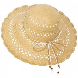 Sun Hats Women Summer Packable Travel Beach Straw Hat - Hollow Woven Floppy Wide Brim Sun Cap - Tan - CS18H497YHZ $44.47