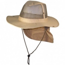 Sun Hats Summer Wide Brim Mesh Safari/Outback W/Neck Flap & Snap Up Sides - Khaki - CE182WED936 $32.83