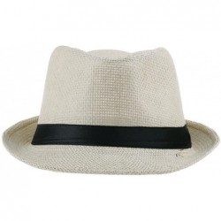 Sun Hats Unisex Men Women Straw Fedora Trilby Hat Summer Beach Sun Jazz Cap - Beige - CF11L1D5HBJ $19.06