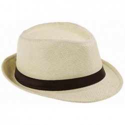 Sun Hats Unisex Men Women Straw Fedora Trilby Hat Summer Beach Sun Jazz Cap - Beige - CF11L1D5HBJ $13.21