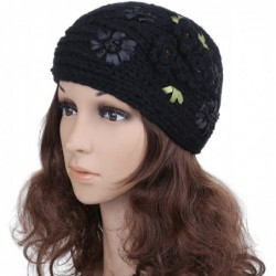 Headbands Women's Crochet Knitted Winter Headband with 3D Faux Pearl Flowers 1 - Black - CM1878QQ4TN $21.11
