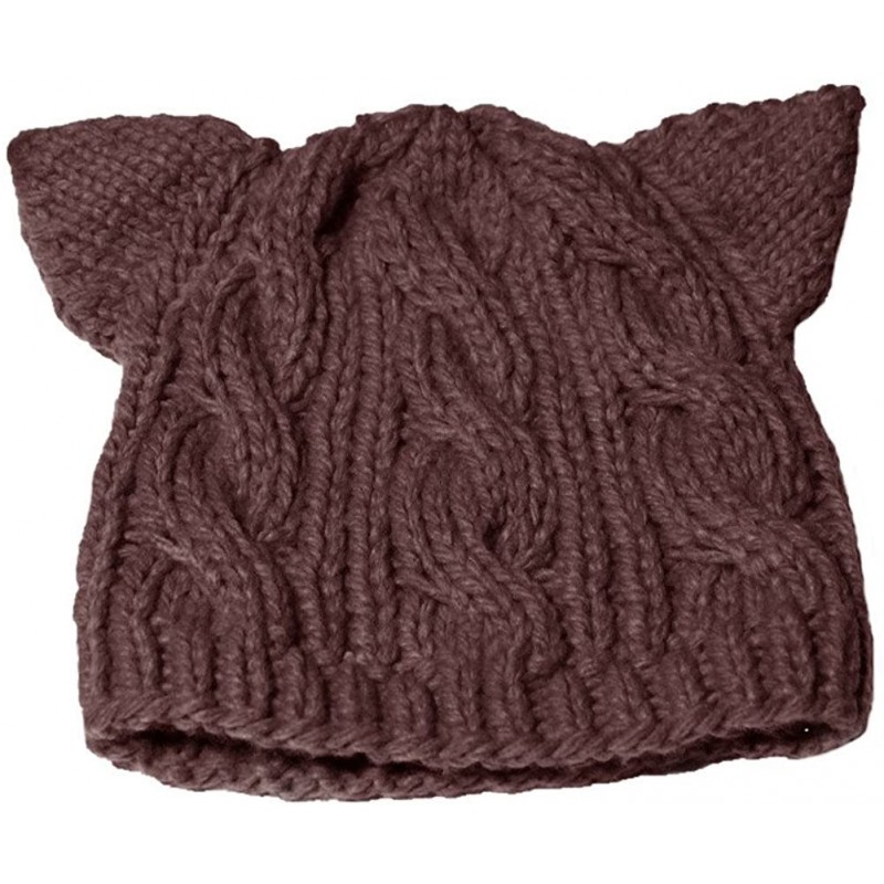Skullies & Beanies Knit Dog Ear Hat for Women Knitting Crochet Handmade Warmer Beanie Cap - Brown - CU187AH297L $13.33
