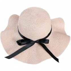 Sun Hats Womens Straw Hat Wide Brim Floppy Beach Cap Adjustable Sun Hat for Women UPF 50+ - Pink - CQ18TUXR2U3 $18.50