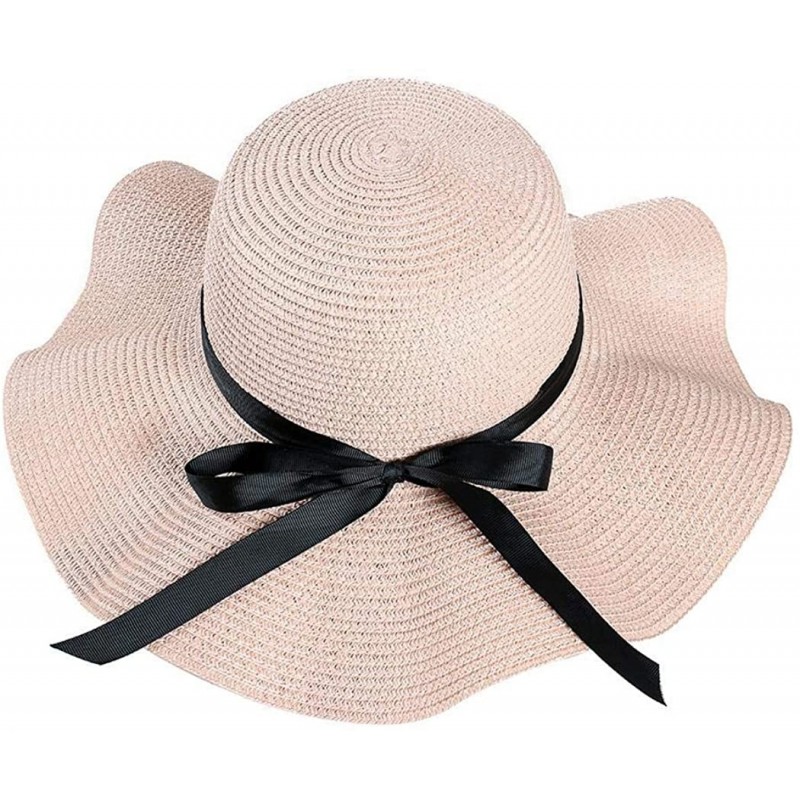 Sun Hats Womens Straw Hat Wide Brim Floppy Beach Cap Adjustable Sun Hat for Women UPF 50+ - Pink - CQ18TUXR2U3 $13.94