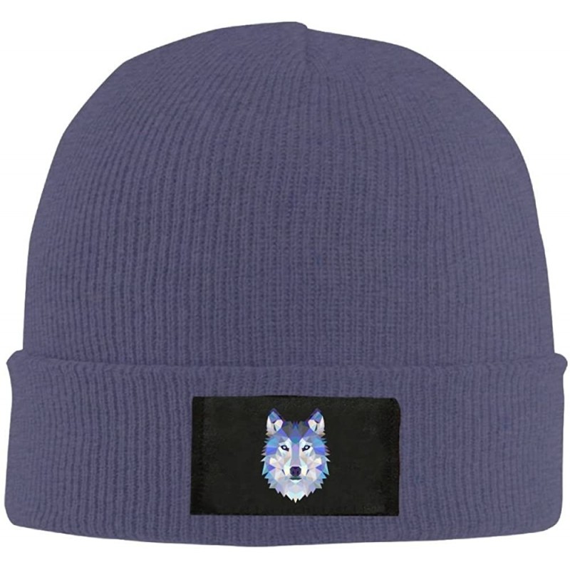 Skullies & Beanies Wolf Animals Winter Warm Knit Hats Skull Caps Soft Cuff Beanie Hat Unisex Navy - C2188ZDYMC0 $26.56