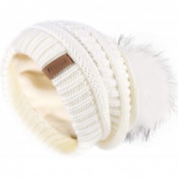 Skullies & Beanies Winter Slouchy Beanie Hats Women Fleece Lined Warm Ski Knitted Pom Pom Hat - 06-white - CQ18ULUNIIL $30.84