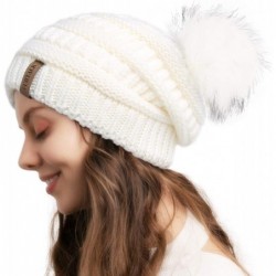 Skullies & Beanies Winter Slouchy Beanie Hats Women Fleece Lined Warm Ski Knitted Pom Pom Hat - 06-white - CQ18ULUNIIL $29.26