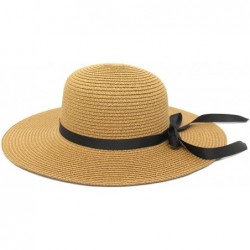 Sun Hats Large Straw Sun Hats for Women with UV Protection Wide Brim-Ladias Summer Beach Cap with Floppy - D1-khaki - CJ18QR9...