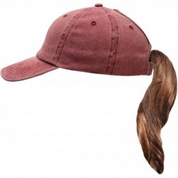 Baseball Caps Ponytail Baseball Cap High Bun Ponycap Adjustable Mesh Trucker Hats - Washed Cotton - Red - CL18Q0YZA0K $22.83