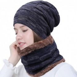Skullies & Beanies Winter Beanie hat- Warm Knit Hat Scarf Set Thick Fleece Lined Winter Hat Skull Cap for Men Women - Navy Bl...