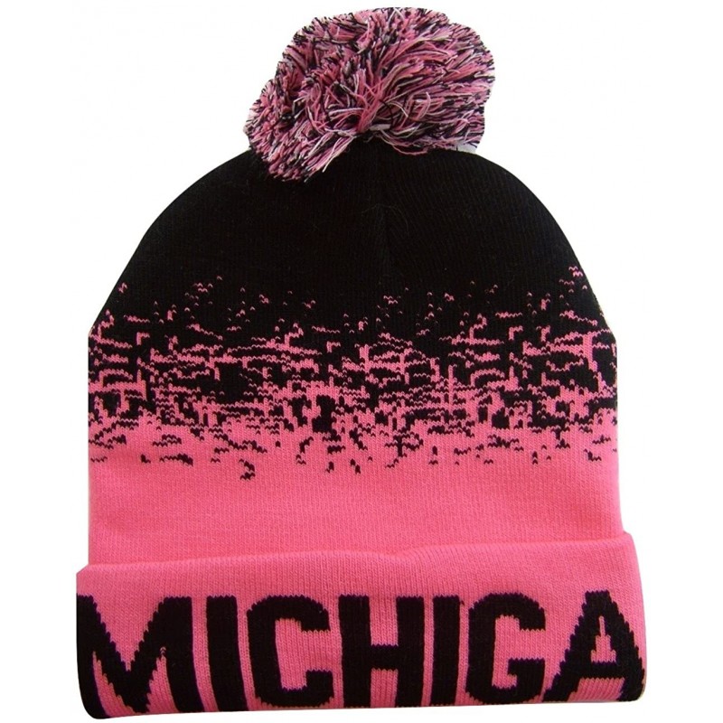 Skullies & Beanies Michigan Men's Digital Fade Soft Fabric Winter Knit Hats - Black/Pink - CP17XQ9ZTH8 $16.10