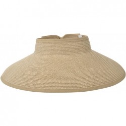 Visors Lullaby Women's UPF 50+ Packable Wide Brim Roll-Up Sun Visor Beach Straw Hat - Beige/Brown - C118423ISXD $28.34