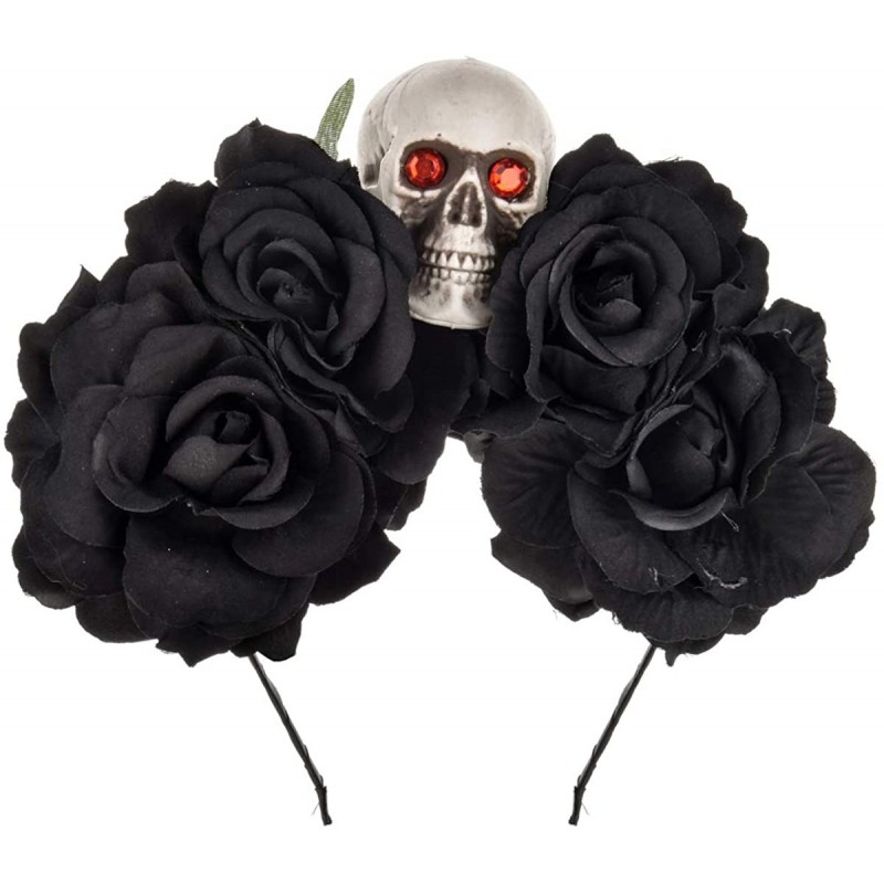 Headbands Halloween Skull Rose Flower Headband Hair Hoop Cosplay Day of the Dead Hairband Accessory - Black - CM18WOWYO6E $12.89