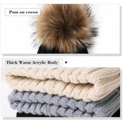 Skullies & Beanies Fur Beanie Ribbed Knit Skull Cap w/Detachable Real Fur Pom Thick Warm 55-59CM - 99763_black - CP18KILA2ZA ...