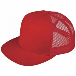 Baseball Caps Men's Solid Color Flat Bill Snapback Mesh Trucker Cap - Red - CL11XMH46EV $24.72