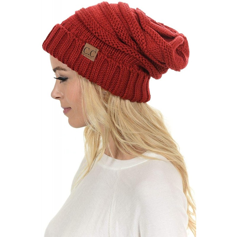 Skullies & Beanies Hat-100 Oversized Baggy Slouch Thick Warm Cap Hat Skully Cable Knit Beanie - Red - CK18XNNE4T5 $14.35