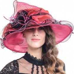Sun Hats Kentucky Derby Church Hats for Women Dress Wedding Hat - Rose With Black - C017YC7Y7NK $56.97