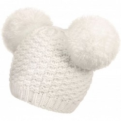 Skullies & Beanies Women's Winter Chunky Knit Double Pom Pom Beanie Hat - White - CC18KNAGH96 $19.18