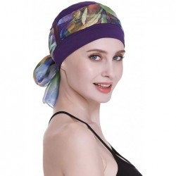 Berets Elegant Chemo Cap With Silky Scarfs For Cancer Women Hair Loss Sleep Beanie - Purple - CF18LXZKGIE $33.44