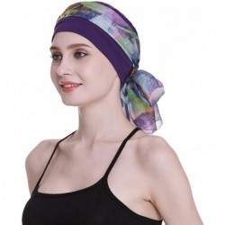 Berets Elegant Chemo Cap With Silky Scarfs For Cancer Women Hair Loss Sleep Beanie - Purple - CF18LXZKGIE $20.30