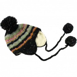 Skullies & Beanies Multi Stripe Knit Pom Pom Handmade Beanie Winter Ski Warm Hat - Black - CG11TJMVLV9 $13.66