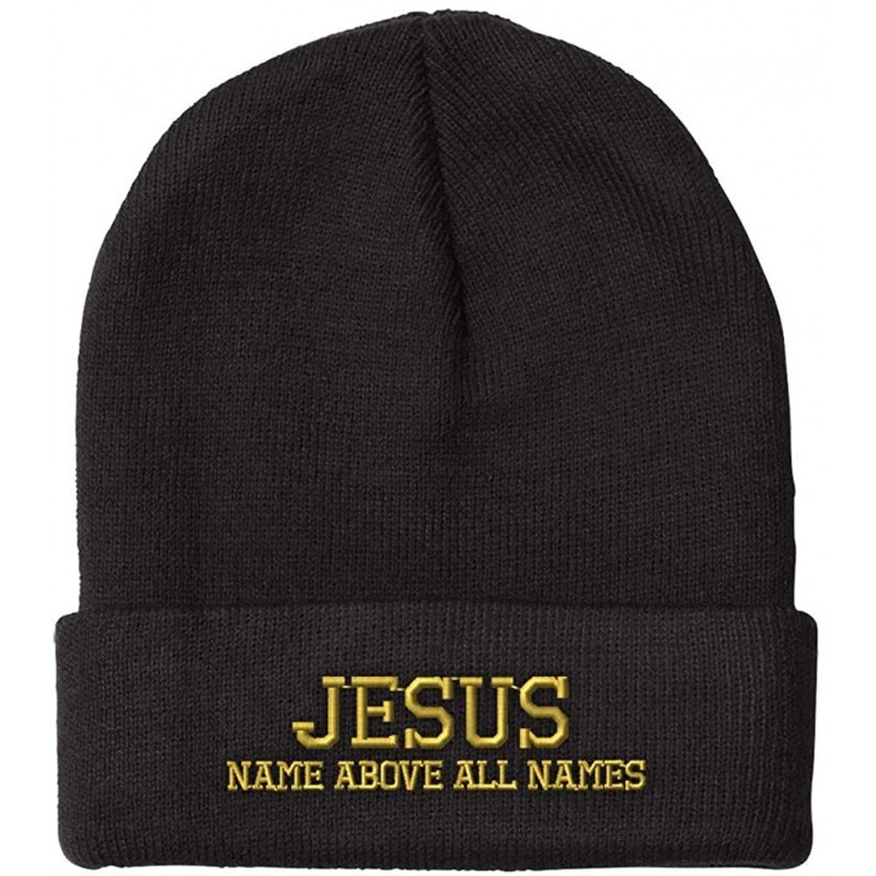 Skullies & Beanies Custom Beanie for Men & Women Jesus Name Above All Embroidery Skull Cap Hat - Black - CN11QK559ED $21.32