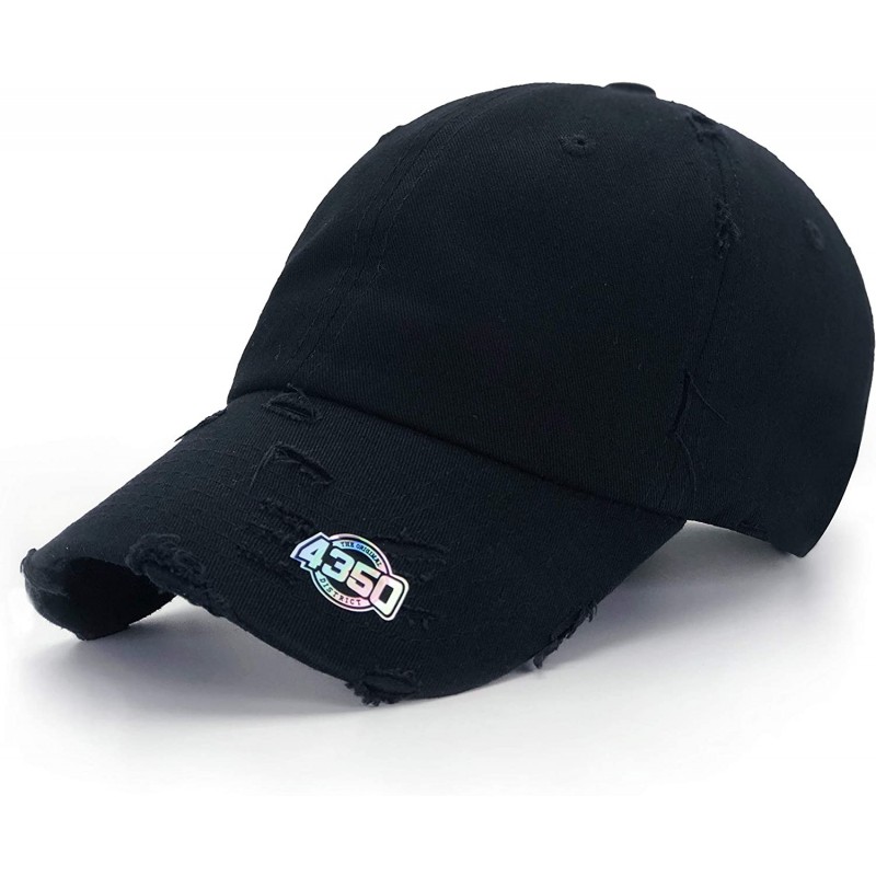 Baseball Caps Dad Hat Baseball Cap Adjustable Distressed Vintage Washed Polo Style Cotton Headwear - Black - C518WYCCDWW $22.64