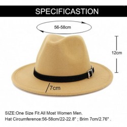Fedoras Women Lady Retro Wide Brim Fedora Hat with Belt Buckle Unisex Felt Hat - Khaki - C818YEW3D8S $16.92