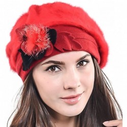 Berets Lady French Beret Wool Beret Chic Beanie Winter Hat Jf-br022 - Br022-red Angora - CA128KOIOQL $27.19