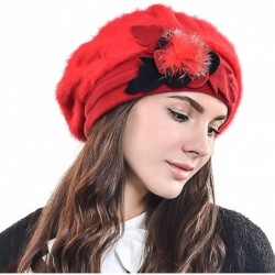 Berets Lady French Beret Wool Beret Chic Beanie Winter Hat Jf-br022 - Br022-red Angora - CA128KOIOQL $19.00