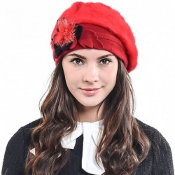 Berets Lady French Beret Wool Beret Chic Beanie Winter Hat Jf-br022 - Br022-red Angora - CA128KOIOQL $19.00