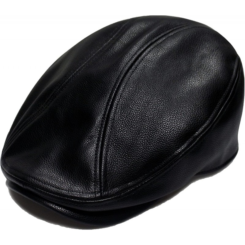 Newsboy Caps Pml1200 Pamoa Faux Leather Escot Ivy Cap - Black - CE11H5QO0HN $36.14