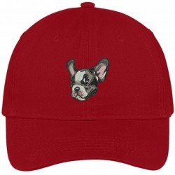 Baseball Caps French Bulldog Head Embroidered Low Profile Soft Cotton Brushed Cap - Red - CG12NUD83XR $33.97